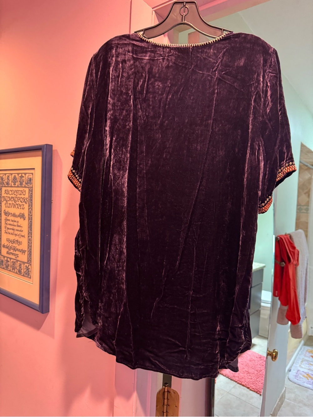 NWT!! Johnny Was Size L Velvet Floral Scoop-Neck Women's Top - Plum with Pink - Picture 9 of 9